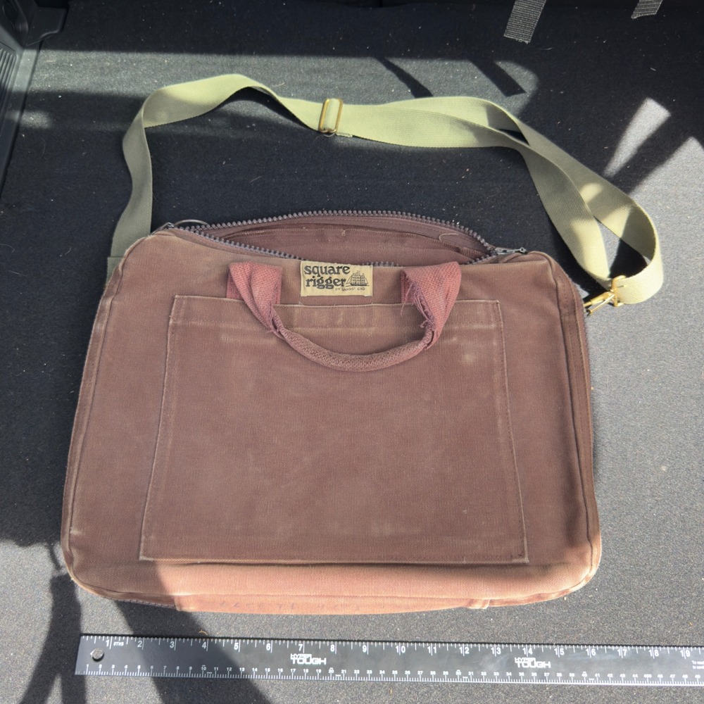 Lands End Square Rigger Canvas Laptop Briefcase Messenger Bag Brown Size OS